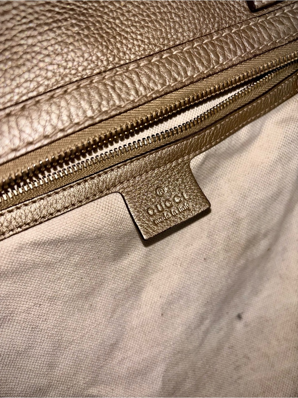 Gucci Y2K Champagne Metallic Caviar Leather Shoulder Tote Bag Bamboo Tassel Bow - Picture 16 of 16